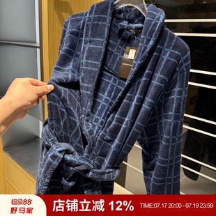 英国外贸 丰厚保暖双面法兰绒 秋冬男士格纹长款家居服睡袍睡衣潮