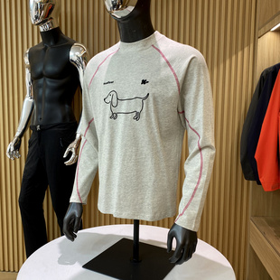 户外宽松休闲百搭长袖 男女情侣款 T恤潮 腊肠狗刺绣 撞色哈苏线
