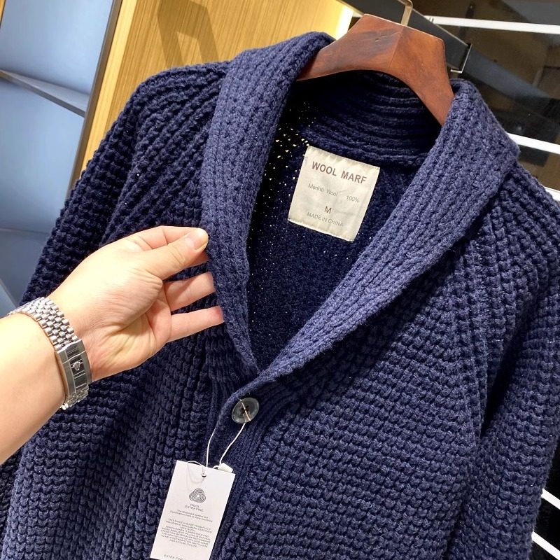 北欧猛货！100羊毛！秋冬新品男士青果领针织毛衣保暖开衫外套潮