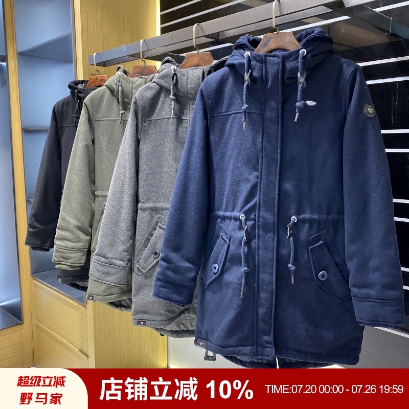 欧单 复古防毛呢加厚保暖连帽抽绳收腰显瘦中长款棉衣棉服外套女