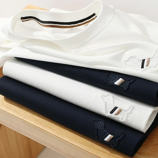 液氨双纱棉春季 礼袋装 新款 男士 T恤 意式 纯色百搭圆领长袖 高奢