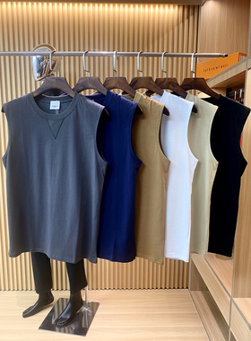 HK订单！双纱长绒棉！夏季新品男圆领纯色打底背心无袖T恤上衣潮