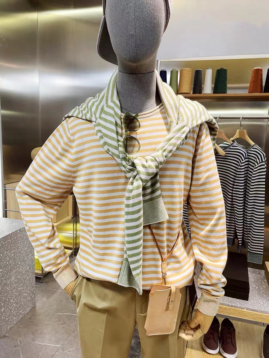 双色色织条纹海魂衫 秋季男士休闲针织衫时尚百搭毛衣