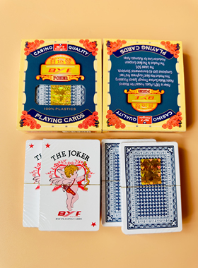 百运发BYF窄版填坑扑克塑料梭哈大蜜蜂白边 一条6盒8-A踢坑帕斯