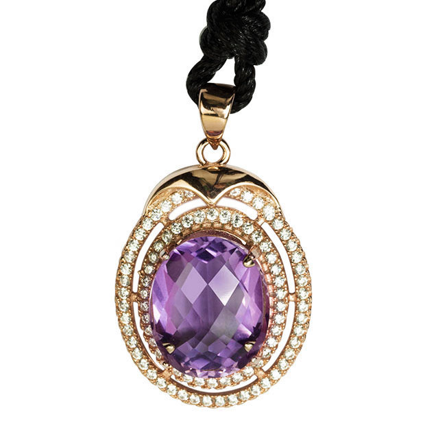 钰达天然紫水晶项坠镀k金925银镶嵌彩宝有证 多切面紫晶吊坠 clu