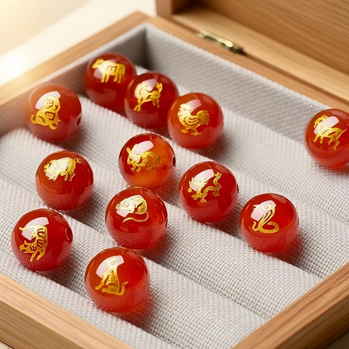 天然红玛瑙手串散珠十二生肖