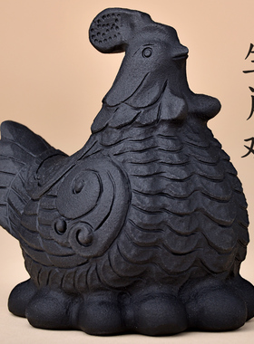 金钱母鸡摆件黑曜石旺财金蛋鸡