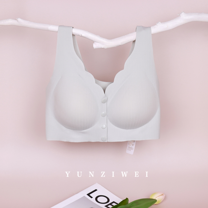 婷妃中老年人无钢圈背心式内衣妈妈大码全罩杯无痕前扣女士文胸罩