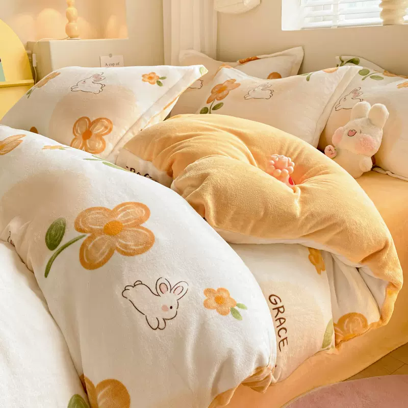 牛奶绒四件套2023新款高端冬季被套双面加厚床笠珊瑚绒床单三件套