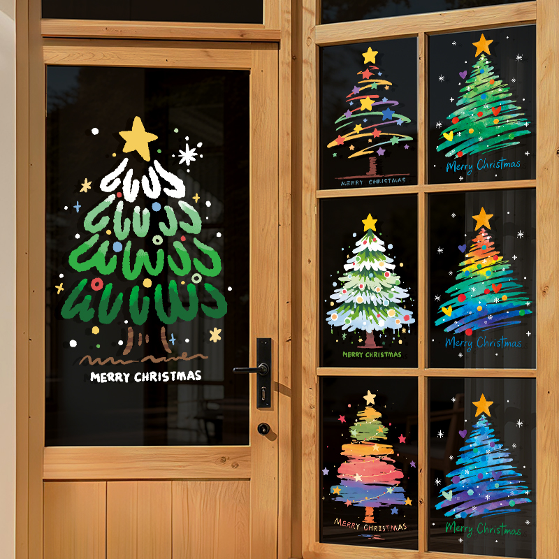 圣诞树玻璃门贴纸静电贴店铺窗贴墙贴画圣诞节装饰品氛围布置窗花