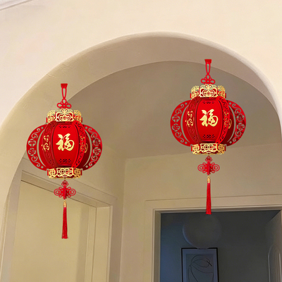 2026新年大红福字植绒灯笼挂件