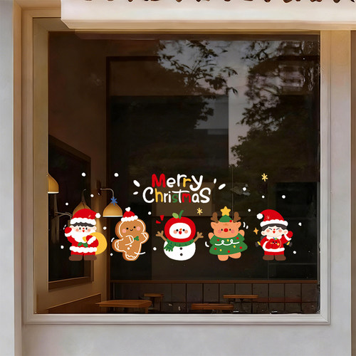 圣诞雪人老人静电橱窗贴玻璃门贴纸圣诞节装饰布置氛围场景树窗花