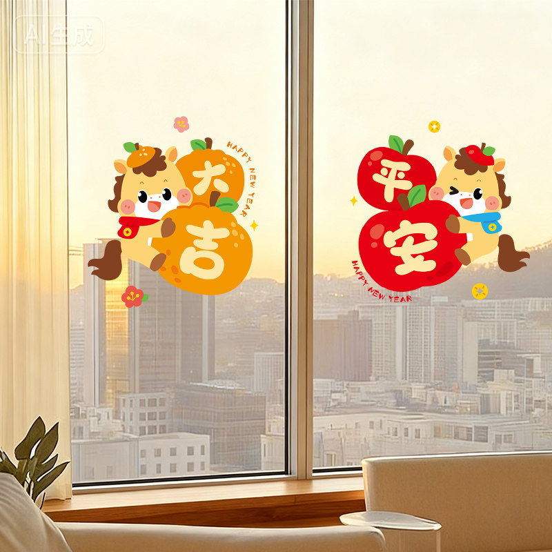 新年玻璃贴创意窗花马年2026门贴静电贴春节过年布置氛围装饰贴纸,家居饰品,门贴,淘宝优惠券,粉丝福利购,淘宝优惠卷