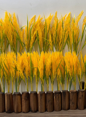 长款黄色仿真5叉稻穗 塑料稻谷假禾苗 水稻户外布景装饰舞台道具