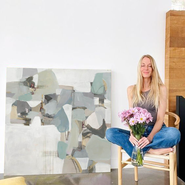 创意手绘油画家居客厅大幅正方形装饰画餐厅卧室蓝色抽象艺术壁画图片