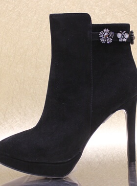 专柜正品Roberta诺贝达女鞋RA88103秋冬水钻短裸靴细高跟通勤靴子