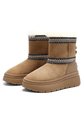 皇冠老店诺贝达冬季新款加绒加厚保暖防滑中筒羊毛雪地靴RA254101