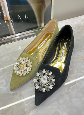 专柜正品Roberta诺贝达女鞋RL237008秋款时尚水钻低跟尖头单鞋