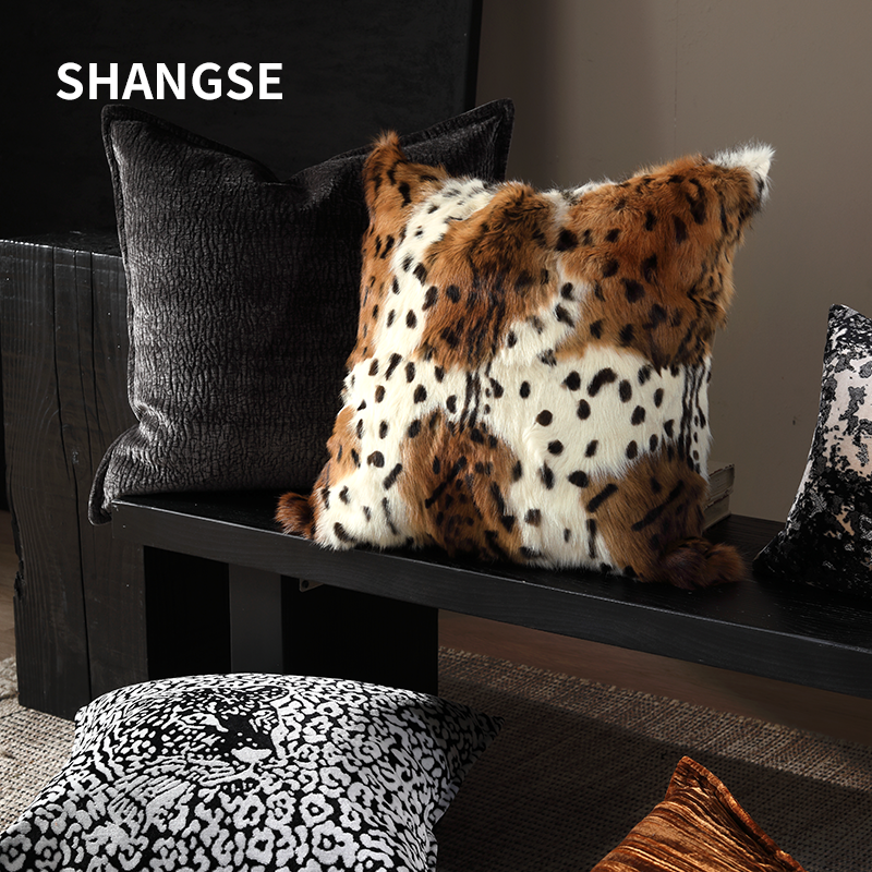 尚塞布艺现代轻奢风高端感别墅绒面抱枕靠枕样板房民宿沙发腰枕套