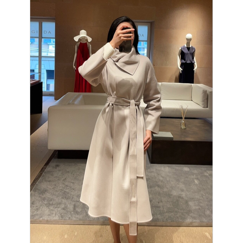 女士羊绒翻领长款GIADA迦达24年秋冬amber中白13862系带时尚外套
