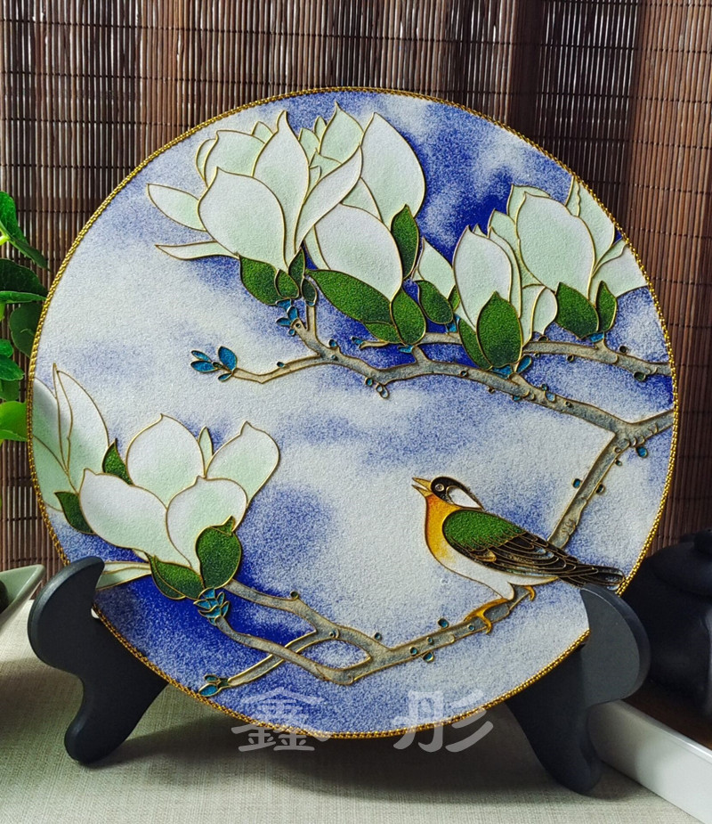 掐丝珐琅景泰蓝工艺画材料包套装金丝工具摆件画手工diy白玉兰圆