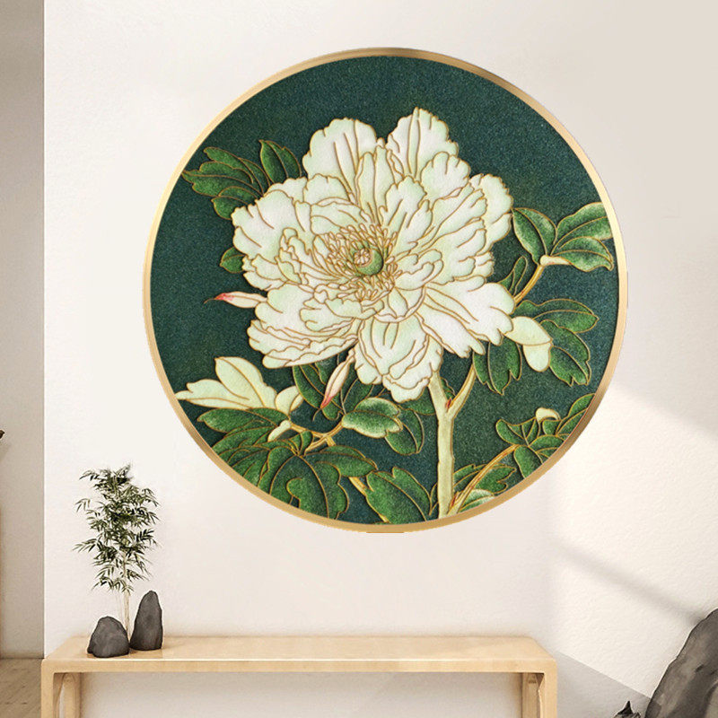 掐丝珐琅景泰蓝手工艺画装饰材料包固沙滴胶板画玄关diy圆景2.