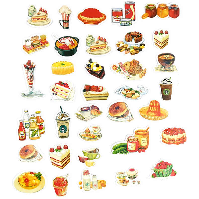 创意食物美食手账贴纸卡通蛋糕甜点饮料冰淇淋手帐咕卡贴画小图案