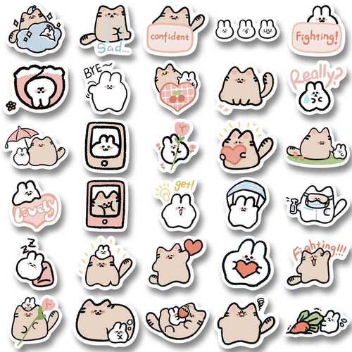 猫咪和兔子贴纸卡通DIY手账贴画