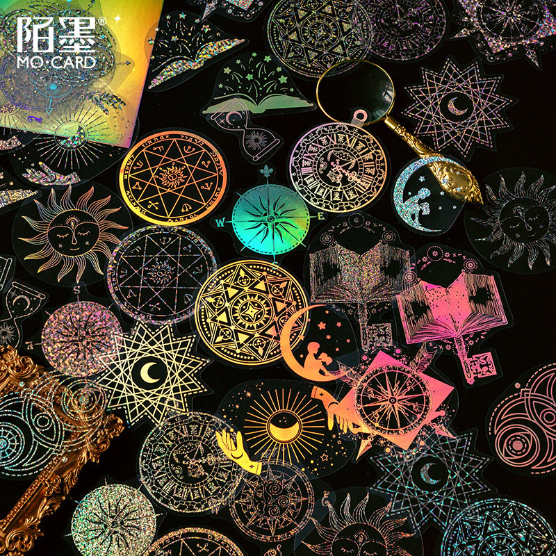 pet镭射手账贴纸包 复古烫金蝴蝶花卉独角兽手帐追星小卡装饰素材