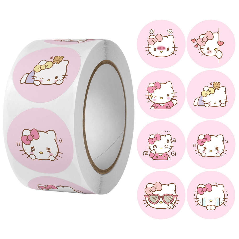 可爱卡通kitty猫表情包凯蒂猫diy圆形封口贴卷卷贴纸儿童贴画kt