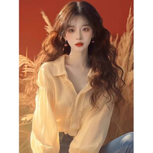 上衣 黄色防晒雪纺衬衫 2025春夏新款 女装 甜美公主风独特超好看长袖