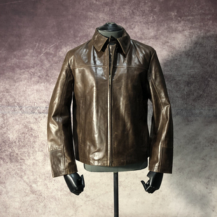 休闲 秋季 真皮头层油蜡羊皮皮衣外套夹克男春秋短款 翻领帅气宽松版