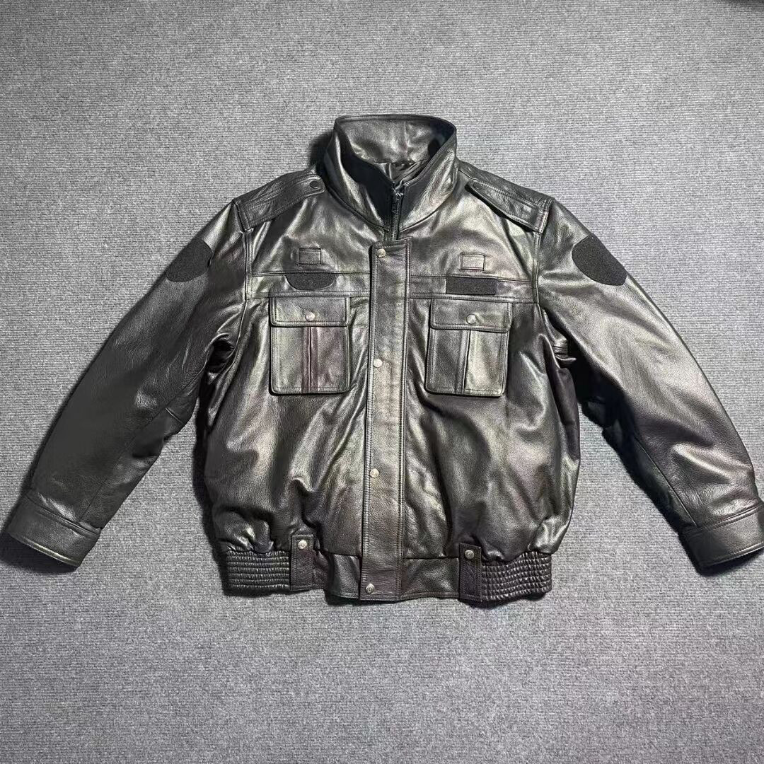 2024秋冬真皮进口软牛皮执勤制服皮夹克男秋冬防寒防风皮衣宽松款