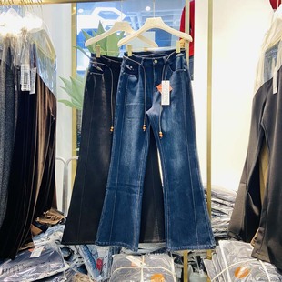 韩氏伊人女裤2025冬季新款HS8016加绒加厚保暖喇叭裤牛仔微喇裤子