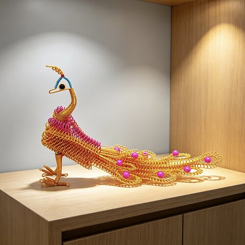 铝丝手工孔雀模型摆件吉祥工艺品