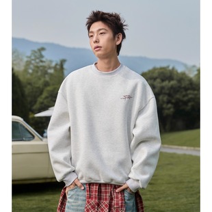 400g重磅美式 男 字母刺绣卫衣秋冬高街潮牌休闲宽松上衣复古套头衫