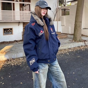 ATKFY 美式复古刺绣徽章座山雕棉衣外套男女冬季小众加厚保暖夹克