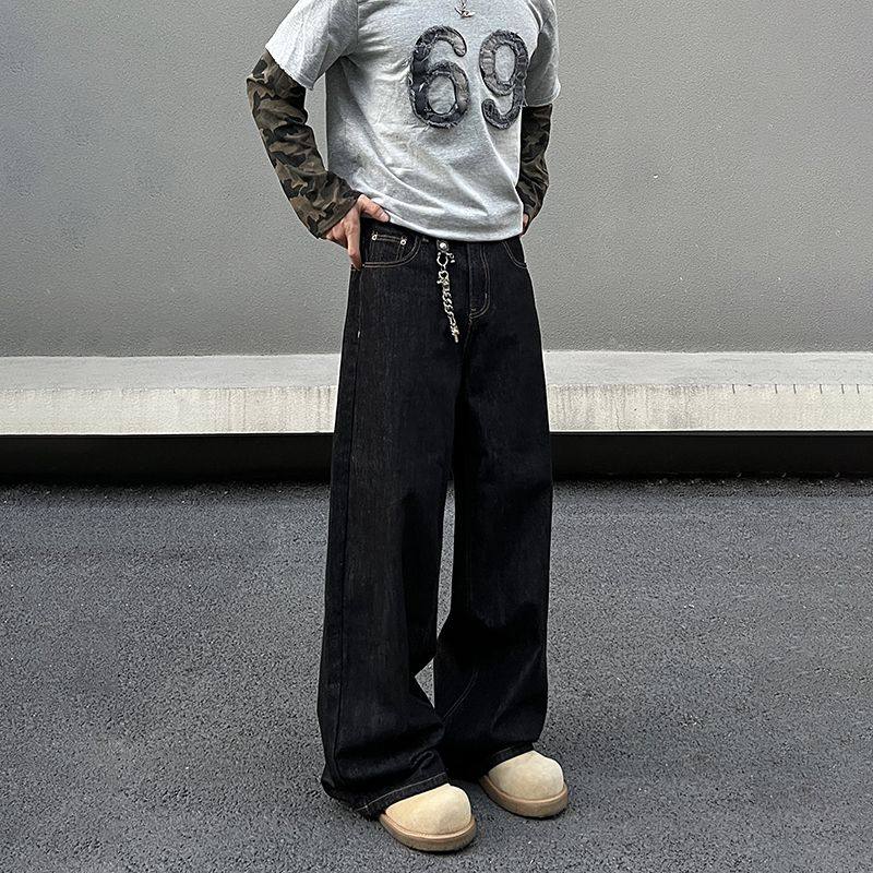美式复古cleanfit阔腿牛仔裤男潮牌新款宽松垂感直筒休闲拖地长裤
