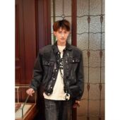 牛仔潮水洗垫肩短款 男做旧秋款 金属宽松小众夹克复古 春季 外套美式