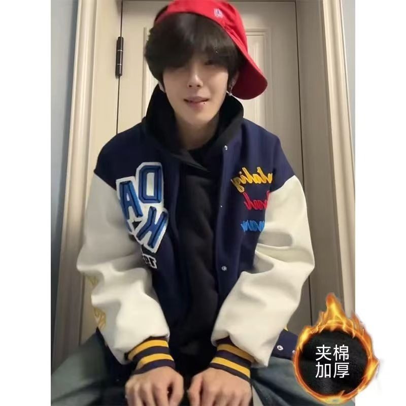 美式复古宽松夹棉加厚棒球服外套男女2025秋冬季潮牌休闲夹克棉衣