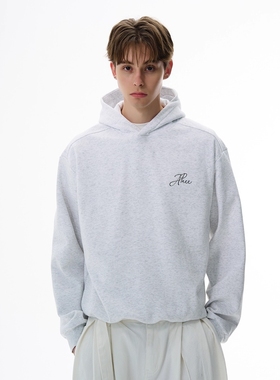 A PUEE美式复古cleanfit廓形连帽卫衣男女高级感boxy正肩短款帽衫