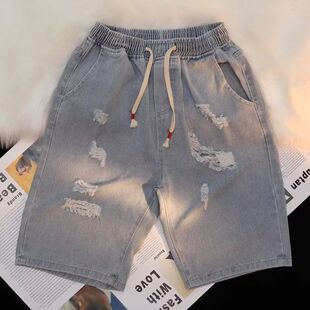 牛仔短裤男士夏季薄款潮牌宽松大码休闲中裤男生美式五分裤子男款