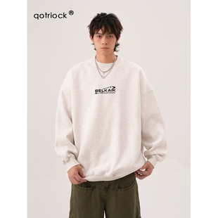 t恤 高级感休闲重磅情侣套头外套新款 美式 潮牌圆领卫衣男秋季