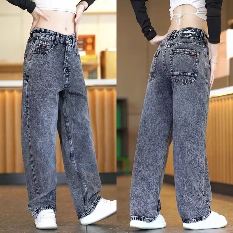 高腰阔腿直筒裤复古牛仔裤女春夏2025年新款女士显瘦垂感拖地裤子