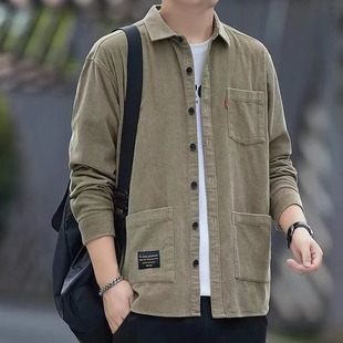 宽松设计感多口袋工装 灯芯绒长袖 新款 男春秋冬季 休闲衬衣外套 衬衫