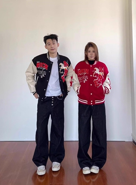 FDR官方店 美式复古R字魔术贴棒球服男女秋冬加厚情侣装夹克外套