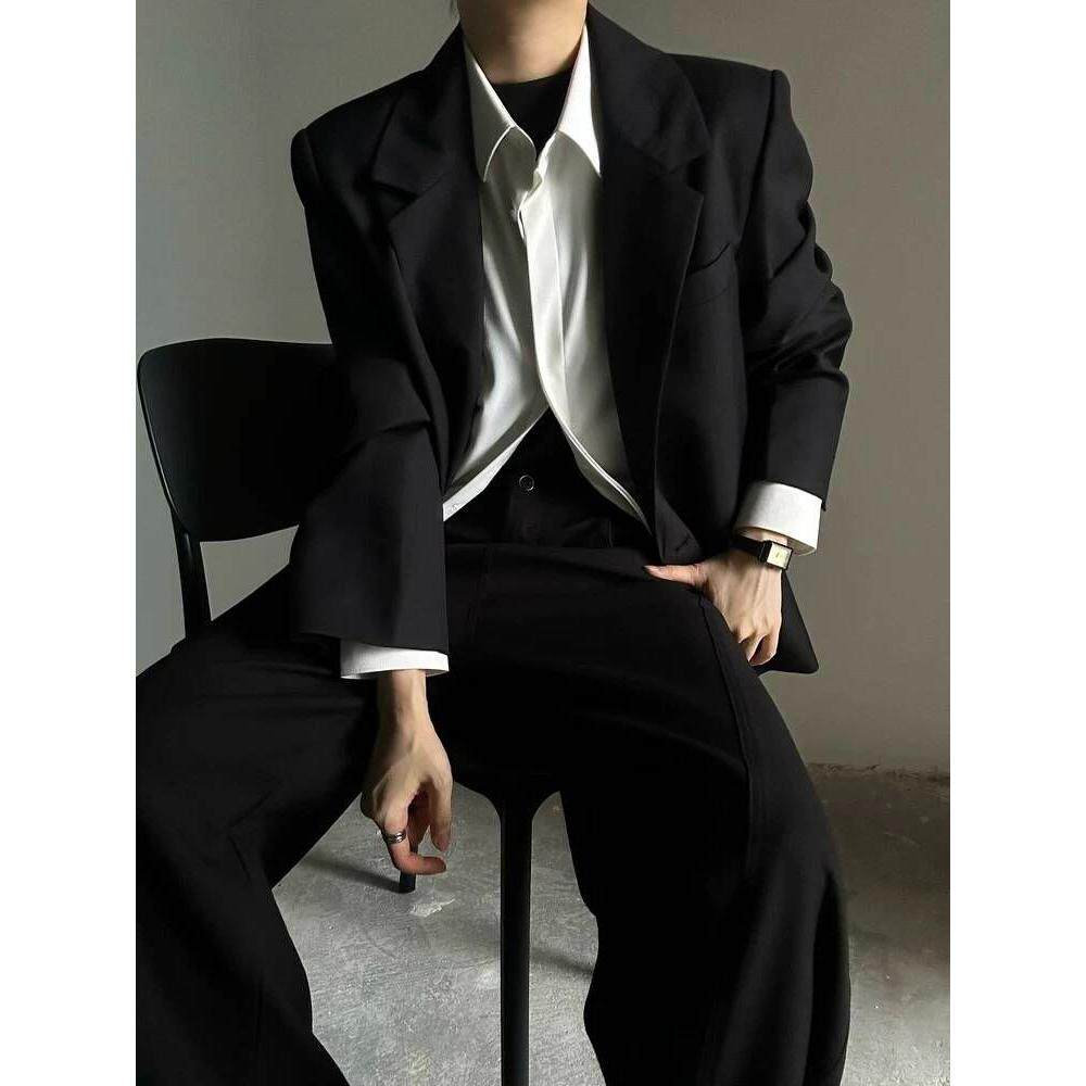 西装外套男春秋韩版休闲黑色西服宽松男士正装商务学生套装高级感