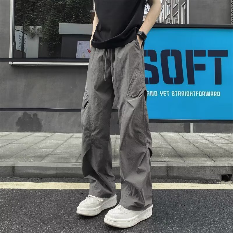 休闲裤男阔腿垂感长裤潮直筒高级感宽松2025秋季新款灰色显高裤子