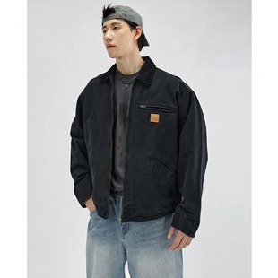 美式 牛仔外套男女翻领夹克cleanfit上衣潮 复古夹棉加厚底特律工装