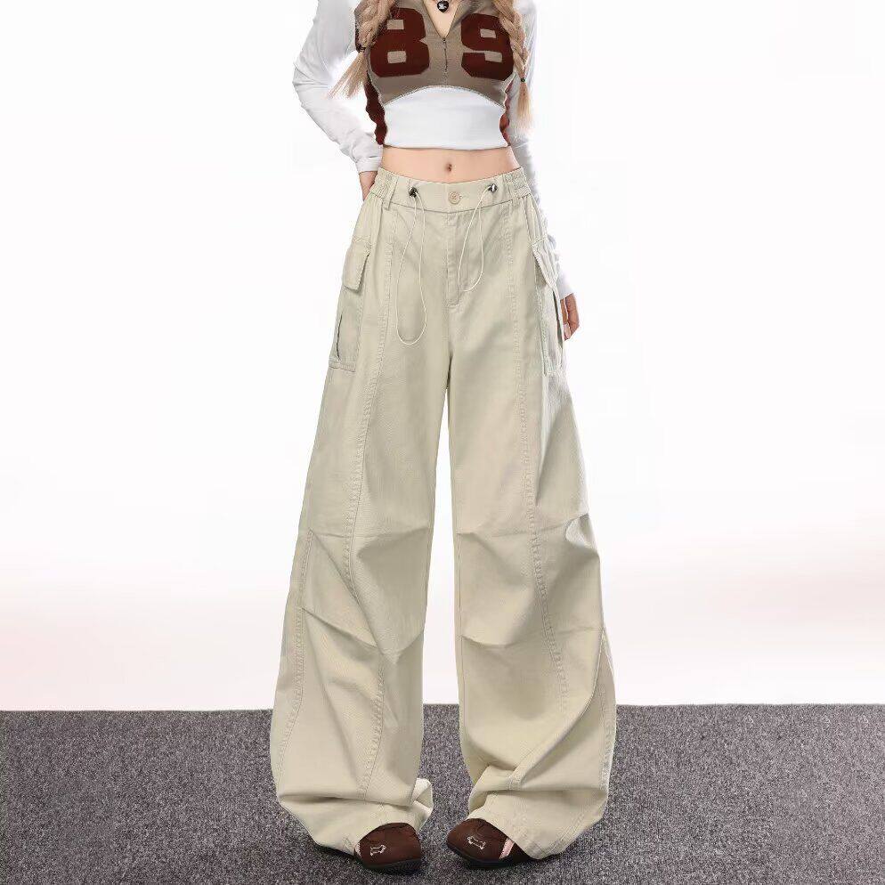 美式复古cleanfit直筒多口袋工装牛仔裤男女潮牌痞帅街头褶皱长裤